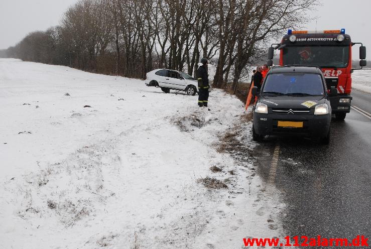 Bilen slog en kolbøtte. Juelsmindevej ved Assendrup. 19/03-2013. Kl. 14:09.