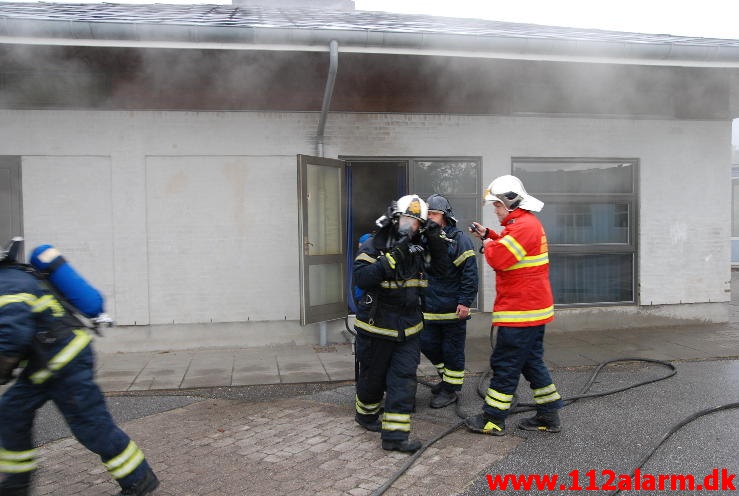 Brand på Petersmindeskolen. Petersmindevej 25 i Vejle. 23/06-2013. Kl. 06:12.