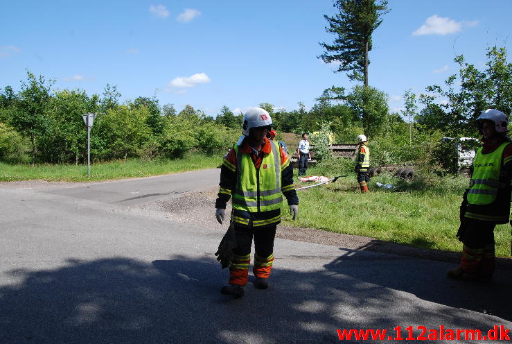 Voldsomt trafikuheld. Hærvejen og Gødding Skovvej. 09/07-2013. Kl. 15:02.