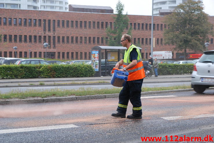 Mindre spild. Damhaven 13 i Vejle. 01/08-2013. Kl. 11:53.