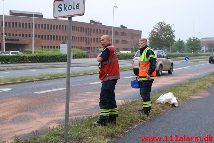 Mindre spild. Damhaven 13 i Vejle. 01/08-2013. Kl. 11:53.