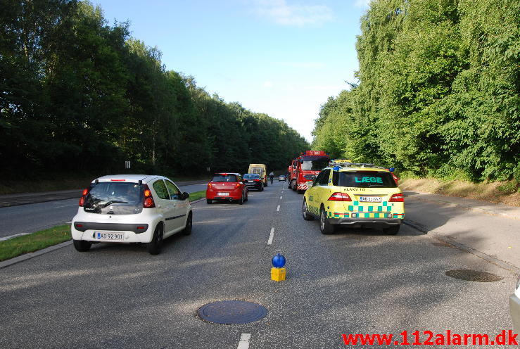 3 Biler var kørt op bag i hinanden. Horsensvej i Vejle. 14/08-2013. Kl. 8:39.