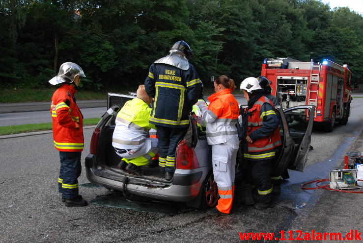 3 Biler var kørt op bag i hinanden. Horsensvej i Vejle. 14/08-2013. Kl. 8:39.