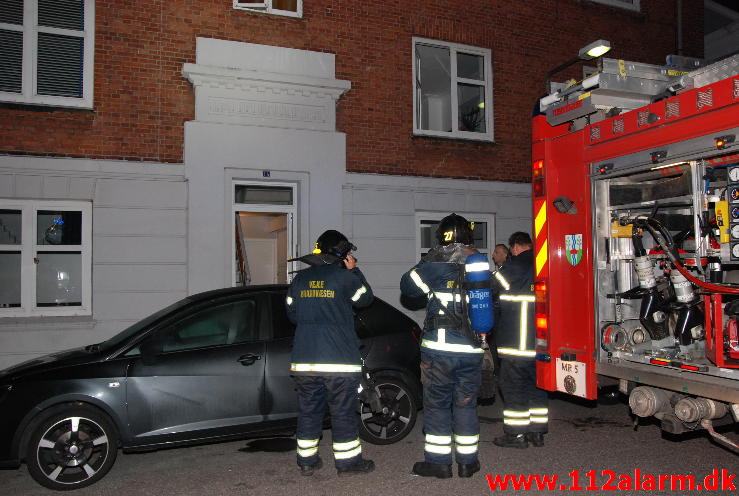 Brand i Køkkenet. Linnemannsgade 1B i Vejle. 14/09-2013. Kl. 02:23.