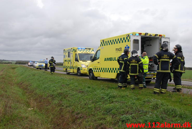 Havnede nede på marken. Skanderborgvej Uldum. 09/10-2013. Kl. 11:10.