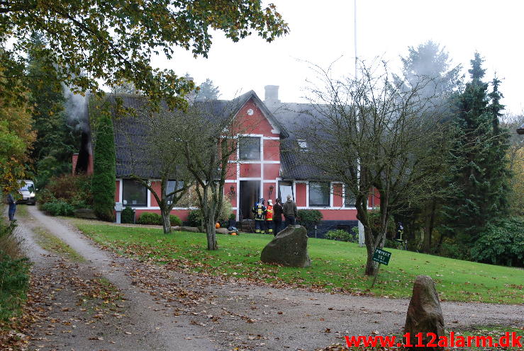 Gårdbrand. Røde Møllevej ved Daugård. 19/10-2013. Kl. 14:55.