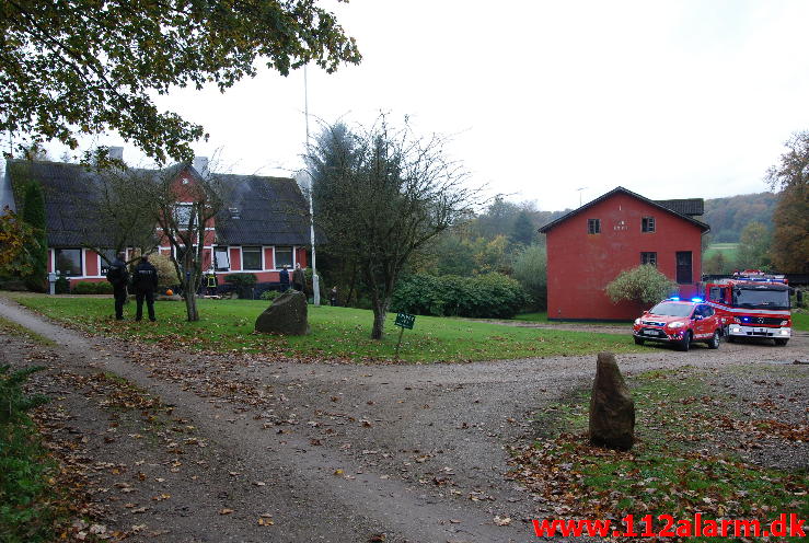 Gårdbrand. Røde Møllevej ved Daugård. 19/10-2013. Kl. 14:55.