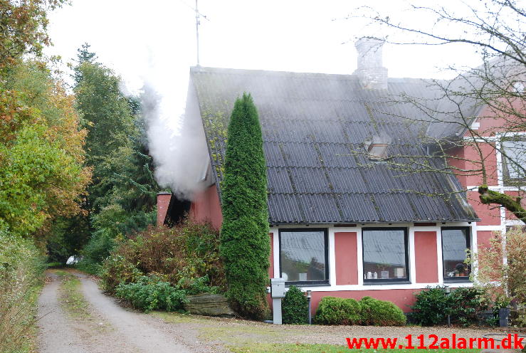 Gårdbrand. Røde Møllevej ved Daugård. 19/10-2013. Kl. 14:55.