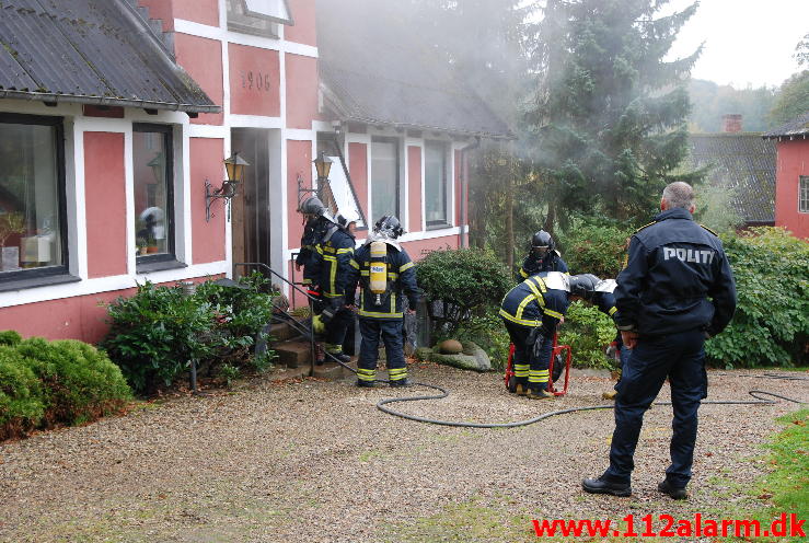 Gårdbrand. Røde Møllevej ved Daugård. 19/10-2013. Kl. 14:55.