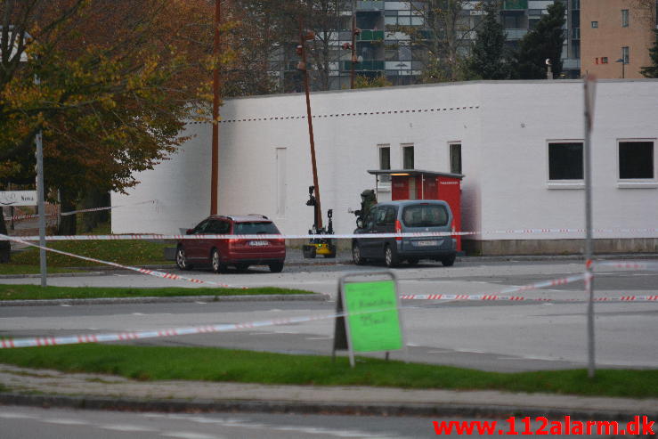 Bombe i Døgnboksen. Nørremark Center i Vejle. 17/10-2014. Kl. 14:15.