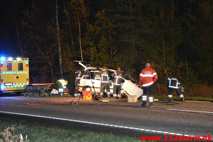 FUH med fastklemt. Viborg h Hovedvej (A13) ved Tørring. 29/10-2014. Kl. 19:57.