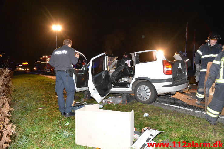 FUH med fastklemt. Viborg h Hovedvej (A13) ved Tørring. 29/10-2014. Kl. 19:57.