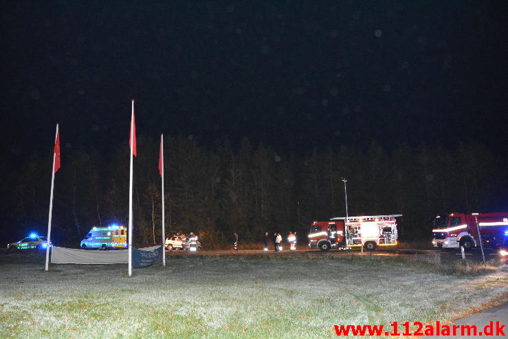 FUH med fastklemt. Viborg h Hovedvej (A13) ved Tørring. 29/10-2014. Kl. 19:57.