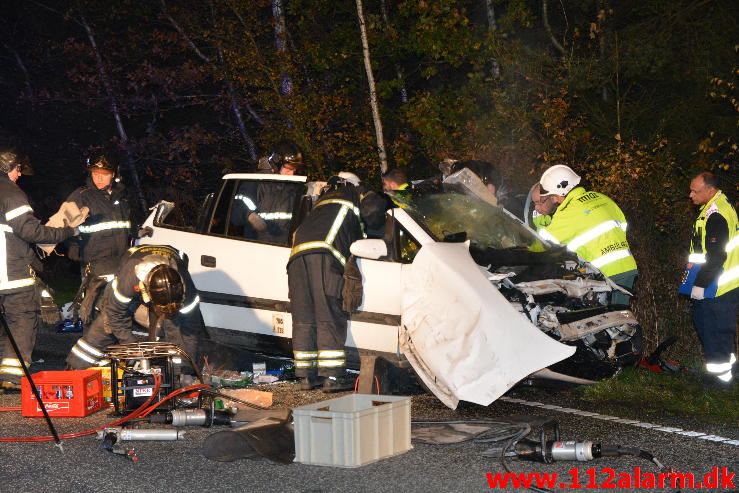 FUH med fastklemt. Viborg h Hovedvej (A13) ved Tørring. 29/10-2014. Kl. 19:57.