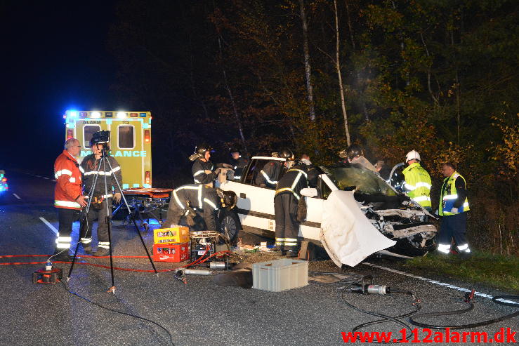 FUH med fastklemt. Viborg h Hovedvej (A13) ved Tørring. 29/10-2014. Kl. 19:57.