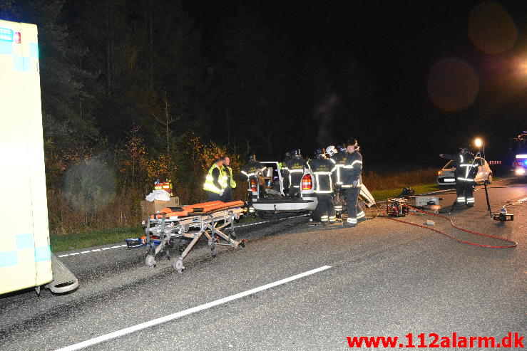 FUH med fastklemt. Viborg h Hovedvej (A13) ved Tørring. 29/10-2014. Kl. 19:57.