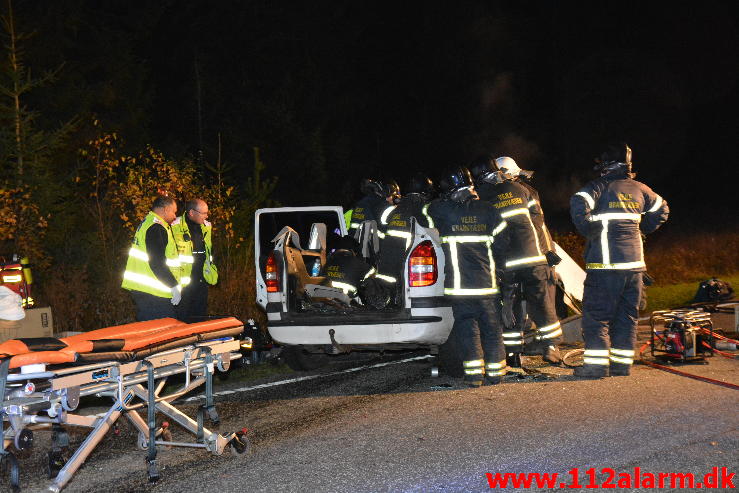 FUH med fastklemt. Viborg h Hovedvej (A13) ved Tørring. 29/10-2014. Kl. 19:57.