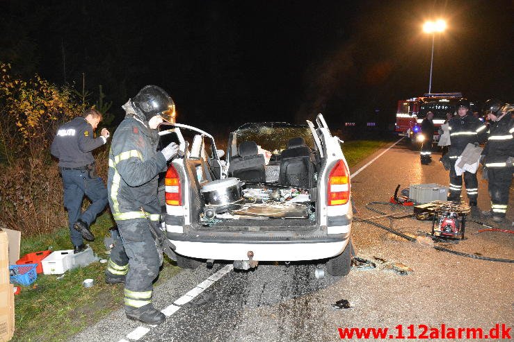 FUH med fastklemt. Viborg h Hovedvej (A13) ved Tørring. 29/10-2014. Kl. 19:57.