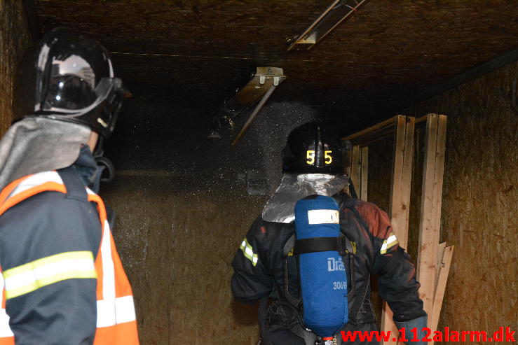 Brand i Container. Ved DGI huset i Vejle. 30/10-2014. Kl. 06:53.