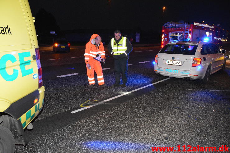 Trafikuheld med fastklemt. Viborgvej i Vejle. 30/11-2014. Kl. 16:04.