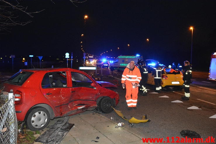 Trafikuheld med fastklemt. Viborgvej i Vejle. 30/11-2014. Kl. 16:04.