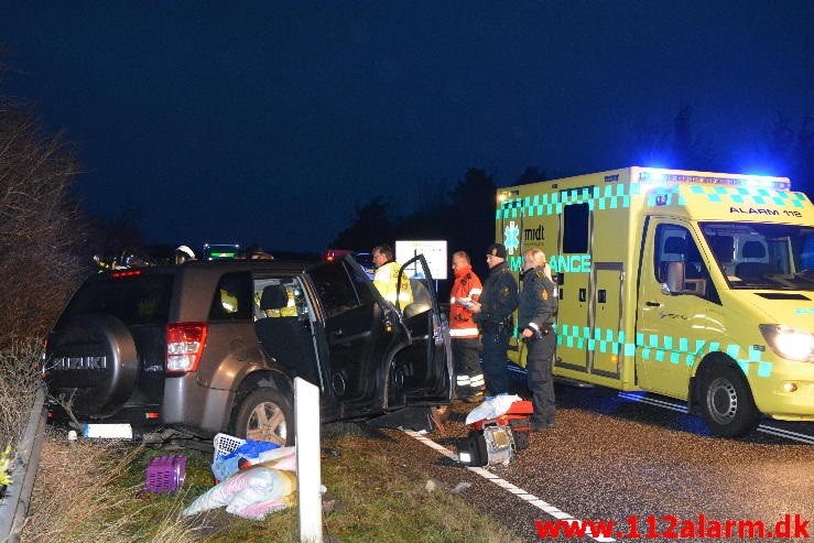 Trafikuheld med fastklemt. Viborg Hovedvej ved Tørring. 09/01-2015. Kl. 16:05. 