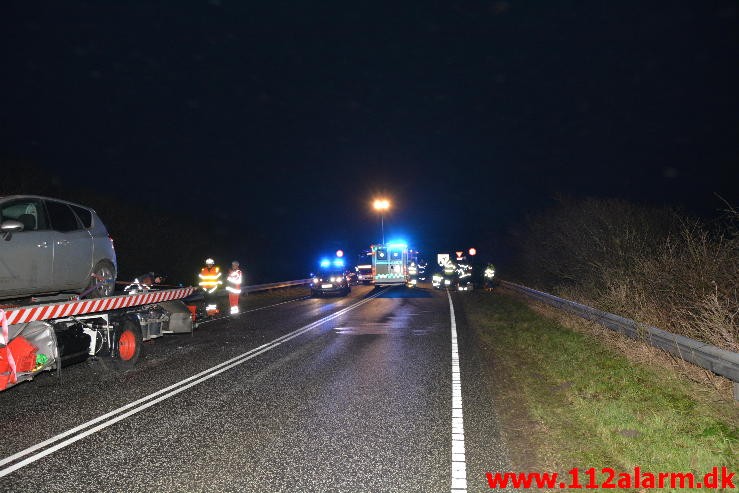 Trafikuheld med fastklemt. Viborg Hovedvej ved Tørring. 09/01-2015. Kl. 16:05. 