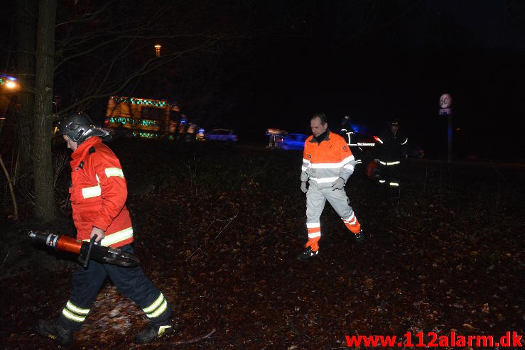 Havnede Ca. 10 meter nede af skrænten. Horsensvej i Vejle.  14/01-2015. Kl. 17:01.