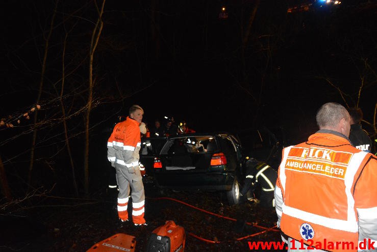 Havnede Ca. 10 meter nede af skrænten. Horsensvej i Vejle.  14/01-2015. Kl. 17:01.