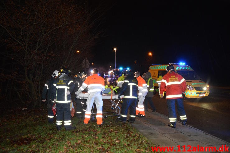 Havnede Ca. 10 meter nede af skrænten. Horsensvej i Vejle.  14/01-2015. Kl. 17:01.