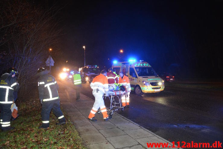 Havnede Ca. 10 meter nede af skrænten. Horsensvej i Vejle.  14/01-2015. Kl. 17:01.