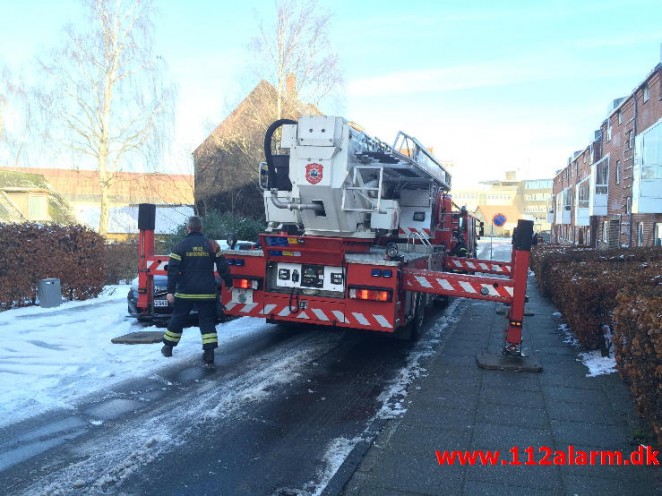 Skorstensbrand i Bleggaardsgade i Vejle. 25/01-2015. Kl. 12:32.