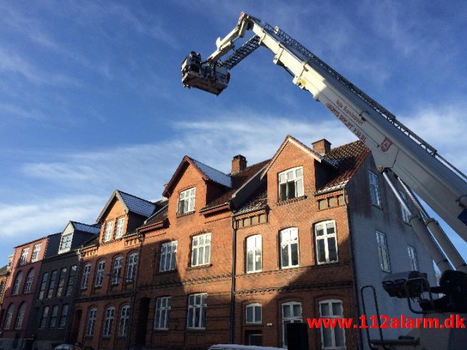 Skorstensbrand i Bleggaardsgade i Vejle. 25/01-2015. Kl. 12:32.