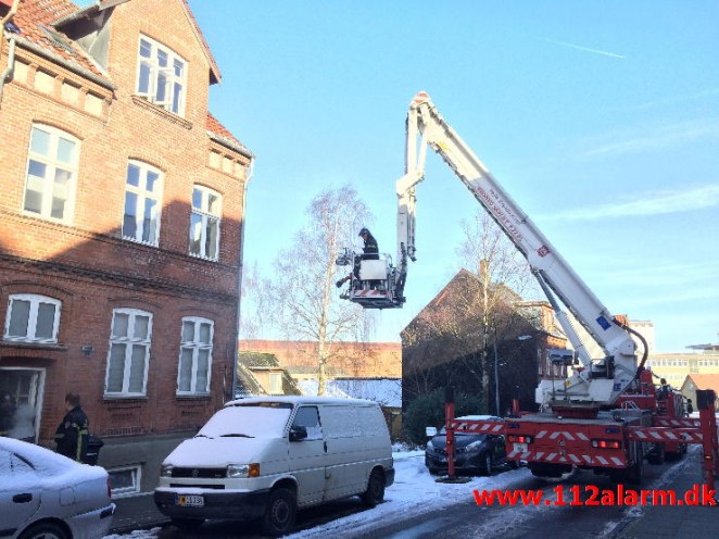 Skorstensbrand i Bleggaardsgade i Vejle. 25/01-2015. Kl. 12:32.