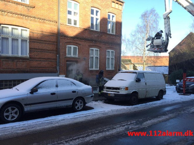 Skorstensbrand i Bleggaardsgade i Vejle. 25/01-2015. Kl. 12:32.