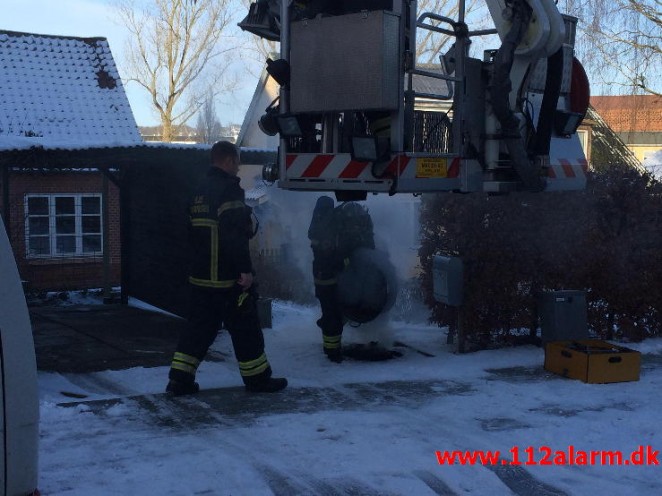 Skorstensbrand i Bleggaardsgade i Vejle. 25/01-2015. Kl. 12:32.
