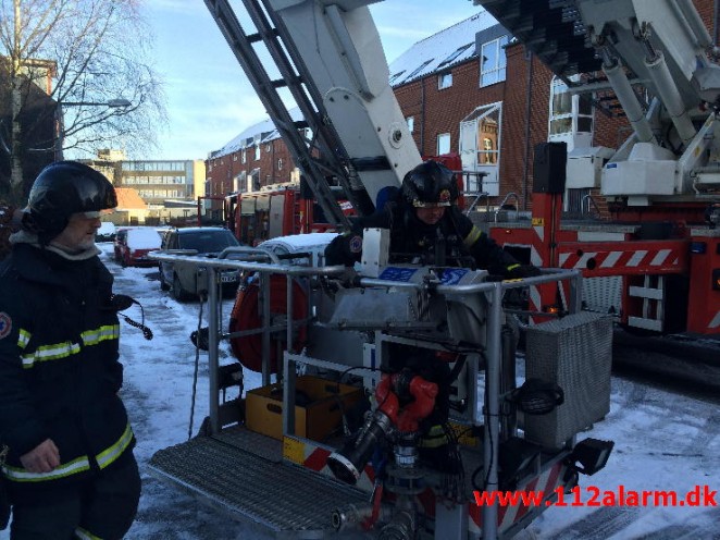 Skorstensbrand i Bleggaardsgade i Vejle. 25/01-2015. Kl. 12:32.