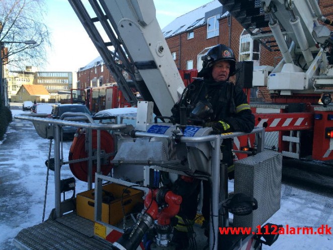 Skorstensbrand i Bleggaardsgade i Vejle. 25/01-2015. Kl. 12:32.