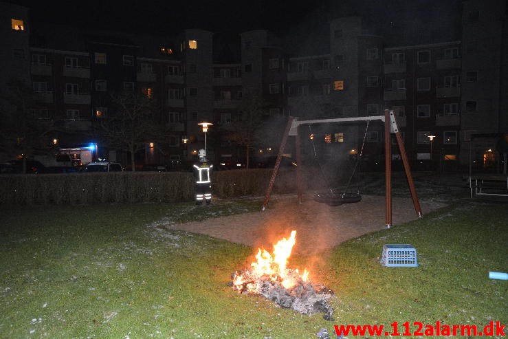 Brand i Vasketøj. Mindegade i Vejle. 02/02-2015. Kl. 20:24.