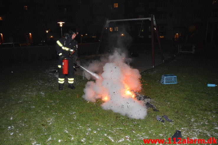 Brand i Vasketøj. Mindegade i Vejle. 02/02-2015. Kl. 20:24.