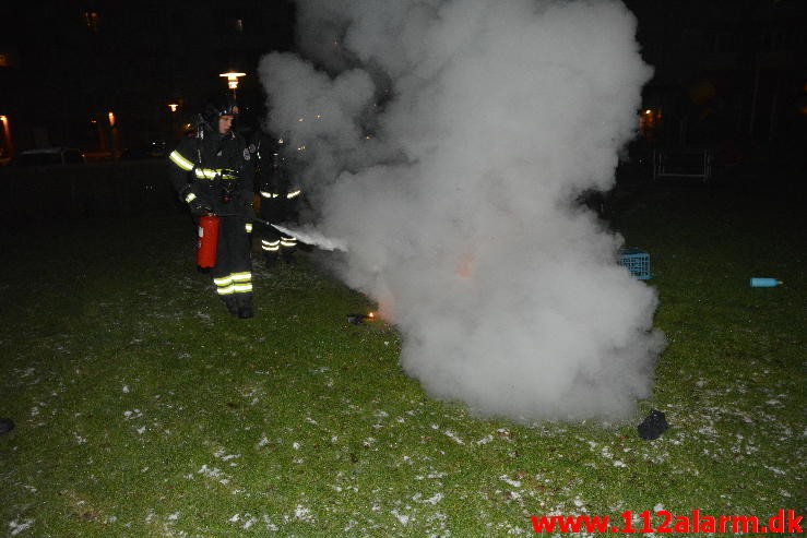 Brand i Vasketøj. Mindegade i Vejle. 02/02-2015. Kl. 20:24.