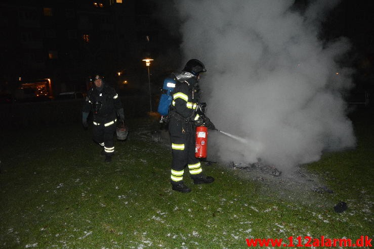 Brand i Vasketøj. Mindegade i Vejle. 02/02-2015. Kl. 20:24.