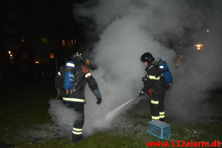 Brand i Vasketøj. Mindegade i Vejle. 02/02-2015. Kl. 20:24.