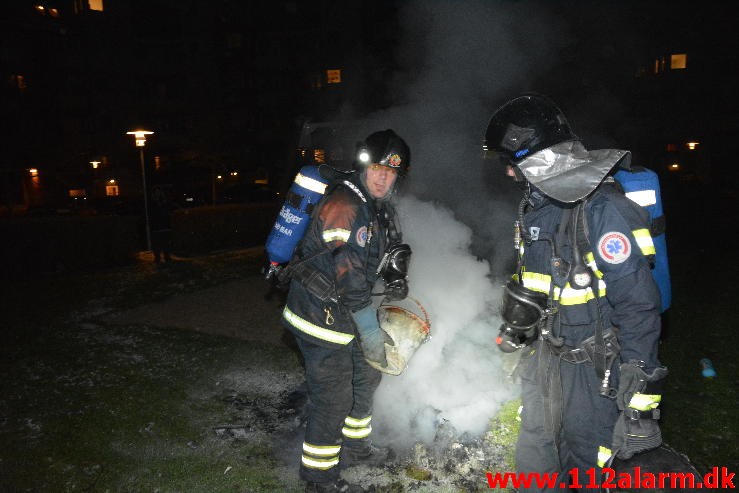 Brand i Vasketøj. Mindegade i Vejle. 02/02-2015. Kl. 20:24.