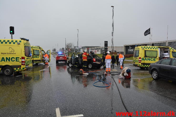 FUH med fastklemt. Horsensvej ved Bredballe. 21/02-2015. Kl. 12:48.