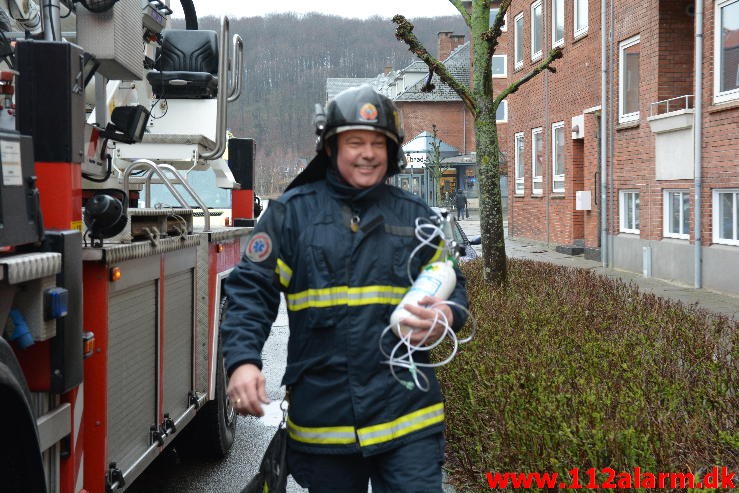 Brand i Lejlighed. Valløesgade i Vejle. 21/02-2015. Kl. 13:54.