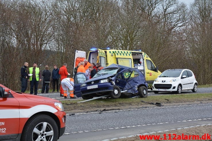 Alvorligt trafikuheld. Jennumvej og Bredstenvej ved Skibet. 27/03-2015. Kl. 14:43.