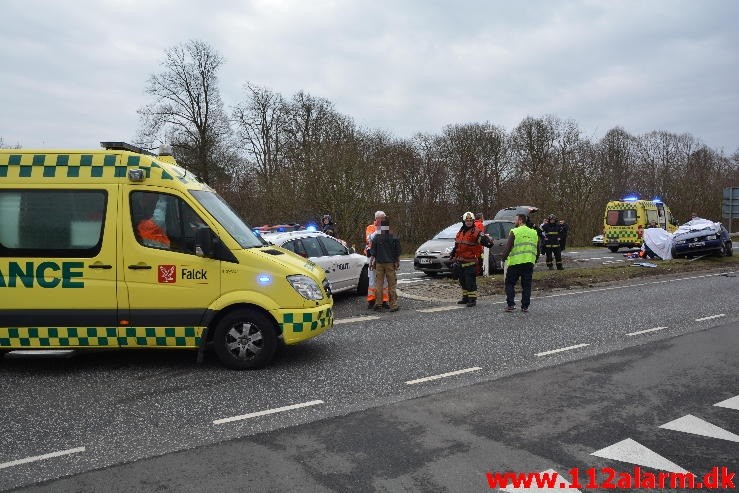 Alvorligt trafikuheld. Jennumvej og Bredstenvej ved Skibet. 27/03-2015. Kl. 14:43.