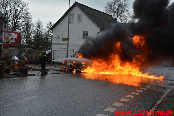 Bilbrand. Gormsgade i Jelling. 3/03-2015. Kl. 11:03.