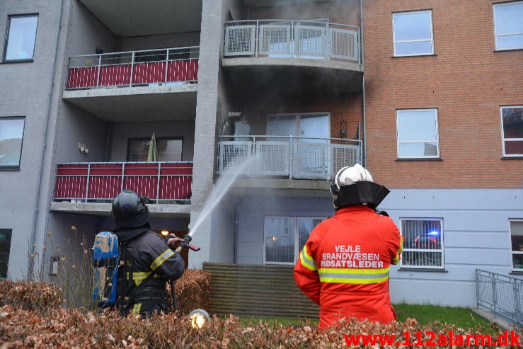 Brand Etageejendom. Grønnegade i Vejle. 10/04-2015. KL. 06:42.